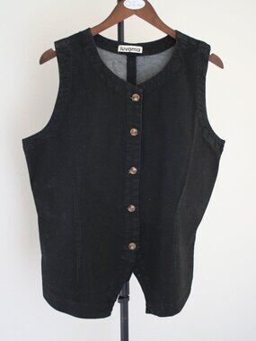 Luvamia Women's 2XL Black Denim Button Down Vest